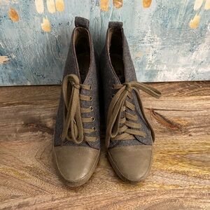 7 FOR ALL MANKIND Wedge Two Tone Ankle Wedge Bootie